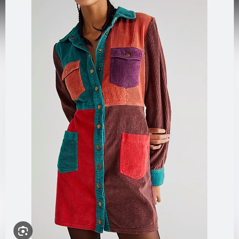 Free People Color Me Cord Multicolor Corduroy Mini Dress